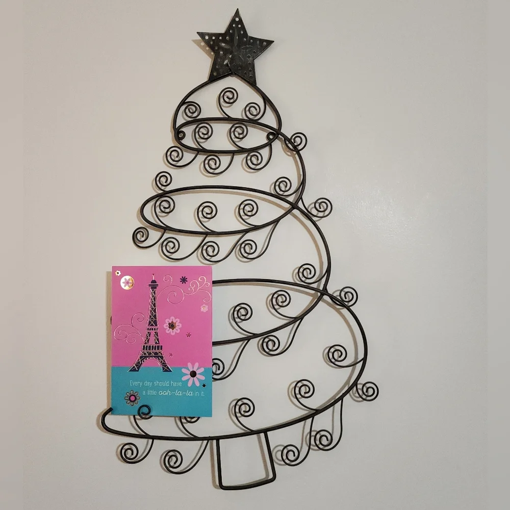 Rustic Black Metal Christmas Tree Card Photo Holder Wall Mounted Decor